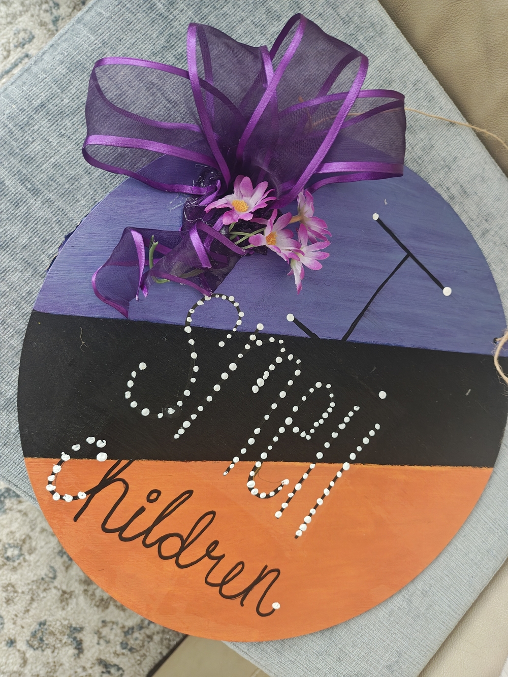 Purple & Orange 'Shh! Children' Decorative Door Hanger